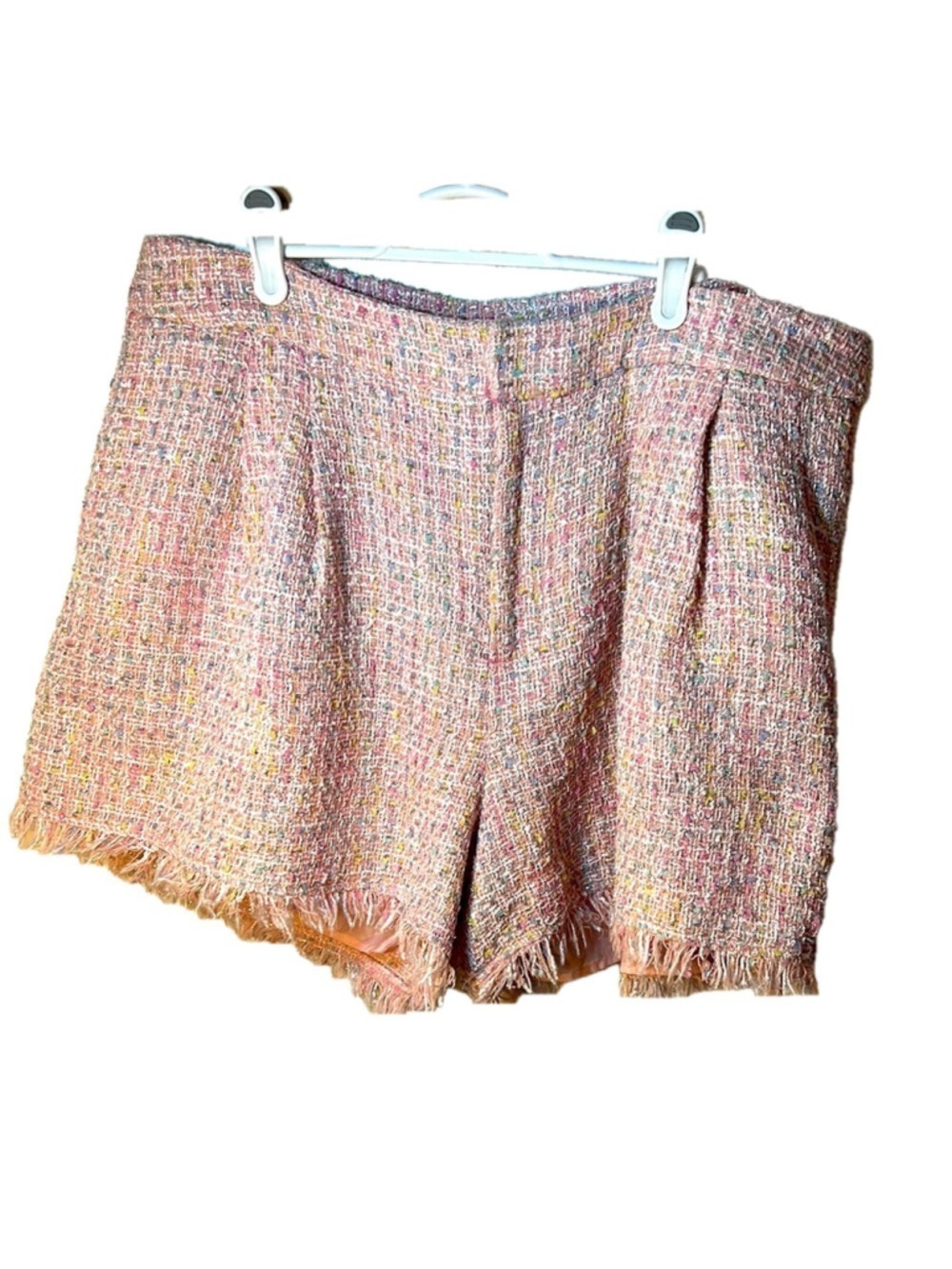 Eloquii Women's Pink Tweed sparkly Shorts with fringe hem size 16